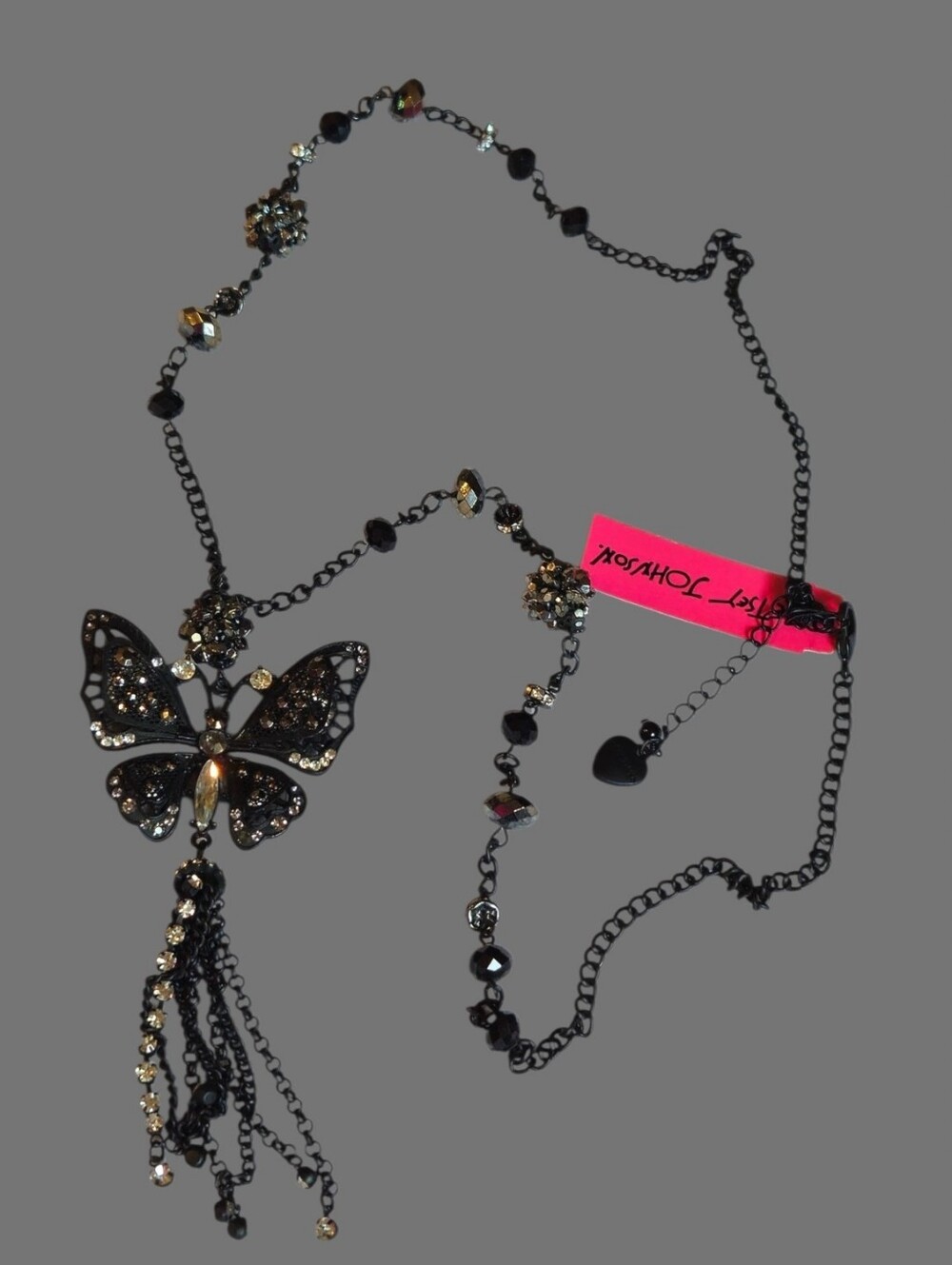 🦋BETSEY "BLACKOUT" RARE Black-Tone Butterfly Necklace - NWT